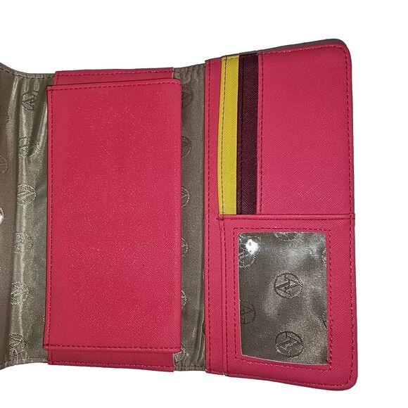 Adrienne Vittadini Hot Pink Trifold Wallet Designer Clutch Purse Accessory - Picture 2 of 11